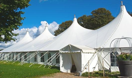 high-quality portable toilets stationed at a wedding, meeting the needs of guests throughout the outdoor reception in Westchester IL